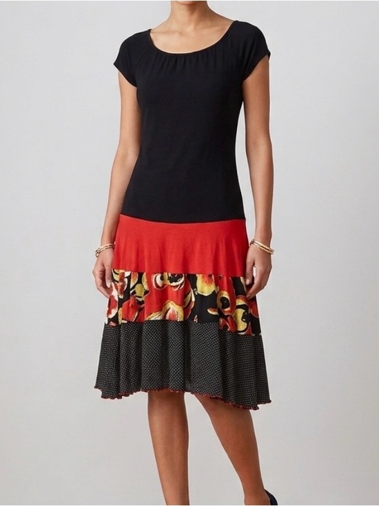 Joseph Ribkoff Dresses & Skirts - Joseph Ribkoff Drop Waist Handkerchief Dress Art to Wear Floral Black Red 8